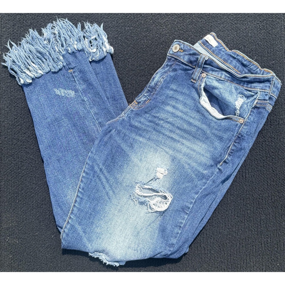 KanCan Juniors 15/31 Medium Wash Distressed Fringe Skinny Crop Jeans KC5070D